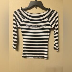 Bebe Logo Top Striped Black White Medium